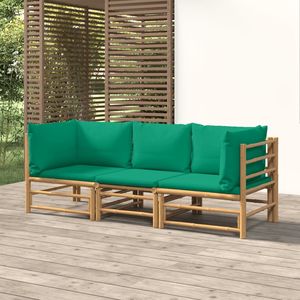 Ensemble de salon de jardin en bambou naturel avec coussins verts - Product Image 1