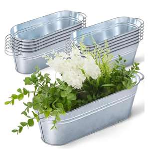 Jardinières en métal avec poignées, pots de jardin en zinc ondulé pour décoration intérieure et extérieure - Product Image 1