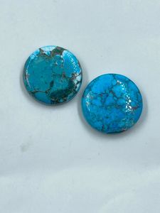 Turquesa Natural de Alta Calidad, Piedras Preciosas Minerales de Color Azul, Corte Brillante Redondo, 40.50 Quilates, 2 Piezas para la Fabricación de Joyas - Product Image 1