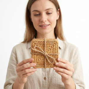 Fancy Rattan Coasters Made With Eco Friendly Natural Fibers Perfect For Rustic Weddings House Parties And Dining Table Styling - Product Image 1