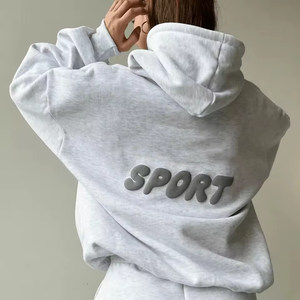Sweat-shirt à capuche oversize pour femme, couleur unie, manches longues, en molleton de coton, respirant, sans doublure, idéal pour l'automne - Product Image 5