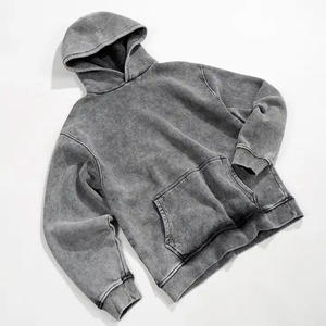 Custom Blank Regular Fit Luxury Gsm <b>Grey</b> Black Vintage Distressed Wholesale <b>Men</b> Acid Wash Hoodie - Product Image 2
