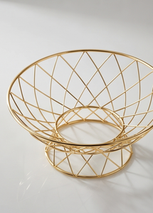 Cesta de Almacenamiento de Frutas con Pedestal de Alambre Metálico Dorado con Diseño Geométrico de Diamantes, Organizador para Mesa de Cocina, Venta al Por Mayor - Product Image 5