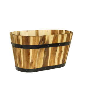 Maceta de Madera Rústica con Aspecto de Veta de Madera, Maceta Grande Decorativa Tipo Barril de Whisky para Exterior e Interior, Macetas para Jardín - Product Image 5