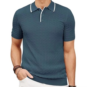 Camiseta de Manga Corta Tejida para Hombre, Color Sólido, Transpirable, Informal, Azul Oscuro, 100% Algodón, Logotipo Frontal - Product Image 1