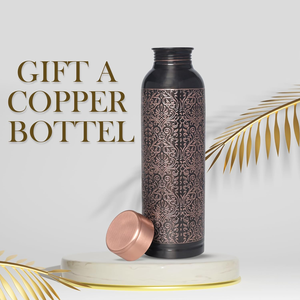Vintage Metal Water <b>Bottle</b> With Oriental Pattern 27cm Portable Travel <b>Flask</b> Black And Copper Design - Product Image 6