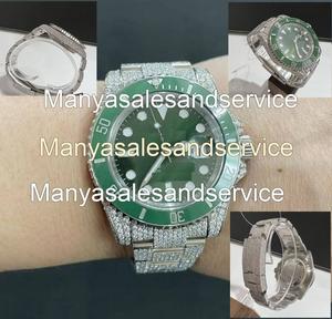 Reloj de Lujo Nuevo y Original Personalizado con Bisel de Acero Inoxidable, Esfera Verde y Oro Blanco, Estilo Hip Hop con Diamantes Moissanite - Product Image 2