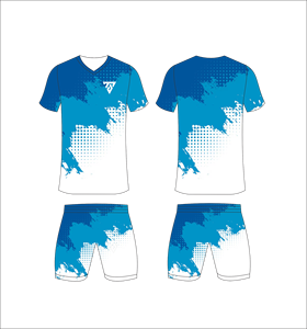 Custom Sublimated Men's Soccer Uniform Set Blue White Gradient V-Neck Jersey Matching <b>Shorts</b> Moisture Wicking Athletic Fit - Product Image 1