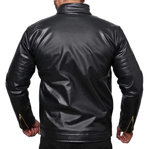 Veste de motard en cuir premium pour homme avec manches rembourrées, fermeture éclair métallique, col à revers, vêtement d'extérieur élégant pour la moto - Product Image 5