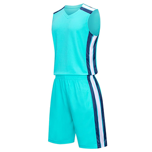 Ensemble short et maillot de basket personnalisé sublimé blanc bleu gris col en V sans manches anti-humidité pour homme adulte - Product Image 5