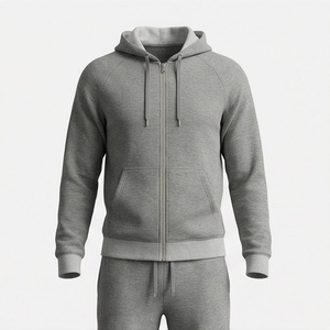 Men's Gray Hooded <b>Zip</b>-<b>Up</b> Sweatshirt Full Sleeve Casual Solid Color Cotton Tracksuit <b>Top</b> with Side Pockets Autumn Wear - Product Image 1