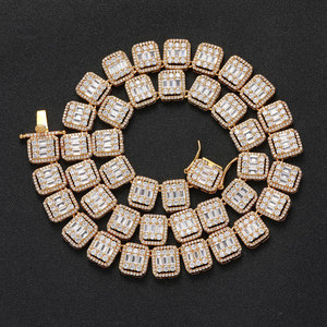 Mens 925 Silver Moissanite Baguette Iced Tennis Chain Pave Square Link Luxury <b>Statement</b> <b>Necklace</b> For Men - Product Image 3