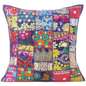 Indian Handcrafted Ethnic Patchwork Square <b>Cushion</b> <b>Cover</b> 16x16inches Unique and Hippy Home Decor Patchwork <b>Cushion</b> <b>Cover</b> - Product Image 1
