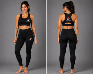 Ensemble de yoga pour femmes Warpro Industry, haut court noir, leggings taille haute, ensemble de vêtements de sport 2 pièces, couleur unie, respirant, en spandex - Product Image 4