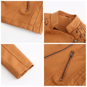 Blouson en cuir respirant pour homme, coupe ajustée, coupe-vent, avec fermeture éclair, col à revers, décontracté, grande taille, court - Product Image 5