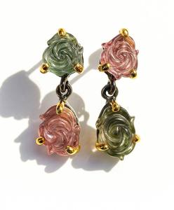 Boucles d'oreilles pendantes en argent sterling plaqué or avec tourmaline sculptée, inspirées de la nature, élégance artistique, pour mariage, anniversaire, fête - Product Image 1