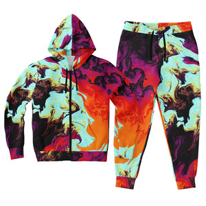 Wholesale Streetwear Regular Fit Heavyweight Winter Hoodie & Pants Sets Men Custom Logo Sublimation Transfer Print Side Pockets - Product Image 3