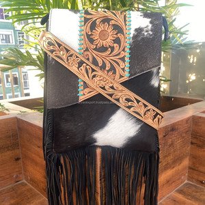 Nuevo bolso cruzado con flecos de cuero genuino para el cabello occidental, bolso de cuero de vaca tallado para mujer - Product Image 2