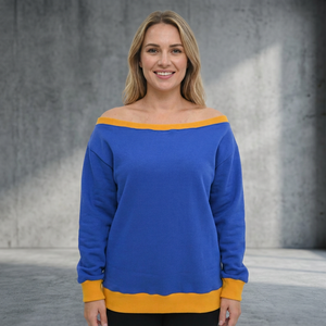 Trendy New Oversized Classic <b>Off</b> <b>Shoulder</b> Sweatshirt Women Blue Color Boatneck Knitted Cotton <b>Long</b> <b>Sleeve</b> Bardot-Neck <b>Top</b> - Product Image 6