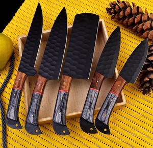 ชุดมีดเชฟเหล็กกล้าคาร์บอนสูงระดับมืออาชีพ LEGACY BLADES ด้ามไม้ธรรมชาติแบบเต็มด้ามเคลือบสีดำ ผู้ผลิตจากโรงงานโดยตรง - Product Image 4