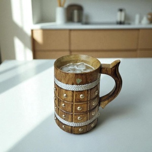 Jarra de cerveza Natural 100% hecha de madera con mango de madera, jarra de cerveza de madera, tazas de Venta caliente para el hogar, Hotel y restaurante - Product Image 2