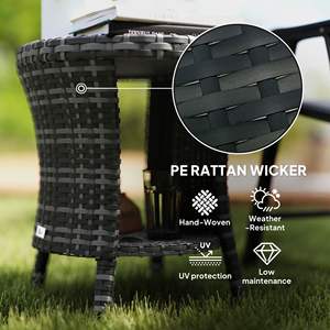 Table basse d'extérieur grise de 18 pouces avec rangement à 2 niveaux Table d'appoint de patio en rotin PE Plateau en bois composite - Product Image 5
