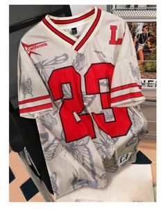เสื้อเบสบอลครอปทรงโอเวอร์ไซส์ คอวี แขนสั้น สไตล์ Y2K สำหรับผู้หญิง ผลิตจากวัสดุรักษ์โลก เหมาะสำหรับงานพิมพ์ลายแบบซับลิเมชั่น - Product Image 3