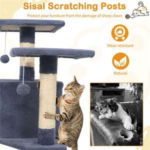 Arbre à chat multi-niveaux gris de 57 pouces avec 2 condos et hamac pour les foyers multi-chats, doté de poteaux à gratter en sisal - Product Image 4
