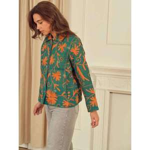Veste courte pour femme, style bohème chic, broderie florale orange, veste Suzani verte personnalisée, vêtement ethnique décontracté pour femmes - Product Image 4