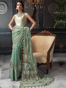 Sari de Diseñador Indio Pakistaní, Sari de Boda, Sari de Fiesta, Sari de Red Verde Menta, Shalwar Kameez, Gran Venta 2021 - Product Image 2