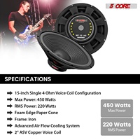 Haut-parleur de remplacement 5 cœurs 15 pouces 450W 4 ohms à faible distorsion pour ampli de guitare électrique