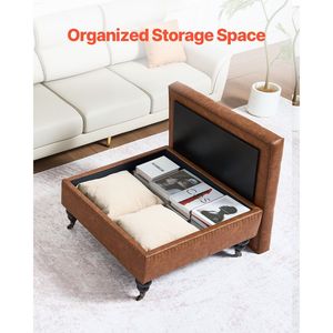 31-Inch Square Leather <b>Storage</b> Ottoman Tufted Coffee Table with Casted Rolling Wheels PU Leather Upholstered <b>Stools</b> & Ottomans - Product Image 4