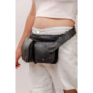 Cinturón utilitario de cuero genuino LW Unisex con riñoneras multibolsillos para correr, viajar, deporte, Material de cuero genuino - Product Image 1
