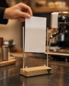 Modern Acrylic Menu Holder Wooden Base Elegant T-Shape <b>Table</b> Tent Sign Holder for Restaurant <b>Display</b> - Product Image 2