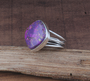 Wholesale 925 Sterling <b>Silver</b> Purple Copper Turquoise Three Layer <b>Band</b> Ring <b>Wedding</b> Gift for Women - Product Image 5