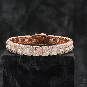 Round Brilliant Cut Diamond 14K Gold Plated Heavy Bracelet Filled Diamonds Fancy Light D Color Unisex Hiphop Jewelry GIA - Product Image 1