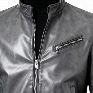 Chaqueta de Cuero Premium para Hombre con Cuello Alto, Estilo Casual Otoñal, Chaqueta de Cuero Vacuno Auténtico, Chaqueta Clásica de Primavera para Hombre - Product Image 3