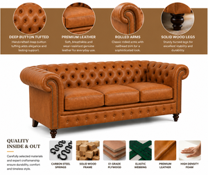 Sofá Chesterfield de 3 Plazas de Cuero Genuino Ecológico de Primera Calidad con Diseño Acolchado Profundo - Product Image 3