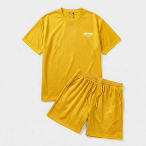 Men's Yellow <b>Two</b> <b>Piece</b> Sportswear <b>Set</b> Breathable <b>Mesh</b> T-Shirt and Shorts Casual Summer Gym Outfit Quick Dry Athletic Wear - Product Image 4