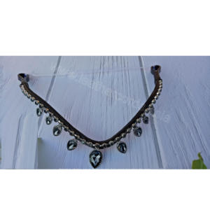 Fronture de cheval en cuir noir faite à la main avec pierres en cristal en forme de goutte suspendues – Décoration de bridon de qualité supérieure - Product Image 2