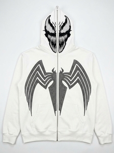 Sweat-shirt à capuche zippé vert pour homme avec motif Venom en strass, coupe classique, décontracté, en coton tricoté, pour l'automne, bapehoodie - Product Image 6