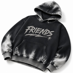 Custom Logo Hooded Sweatshirt <b>Men</b> Oversized Washed Black Cotton Streetwear <b>Pullover</b> with Pocket Front Print - Product Image 4