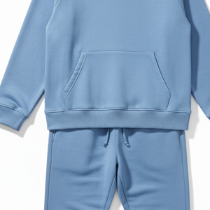 Sweat-shirt à capuche et pantalon de survêtement en molleton bleu doux en coton personnalisé unisexe pour homme, style streetwear - Product Image 4