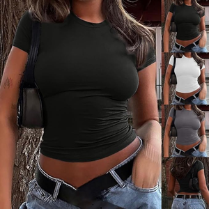 Camisetas de mujer 2026 con logo personalizado, al por mayor, estilo crop top, lisas, sexys, ajustadas, finas, con ombligo descubierto para mujer - Product Image 5