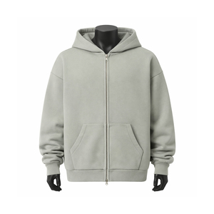 Mens Oversized Full Zip Hoodie Heavyweight Fleece Zip Up Sweatshirt Solid Color Blank Streetwear Custom Hoodies with OEM ODM - Product Image 1