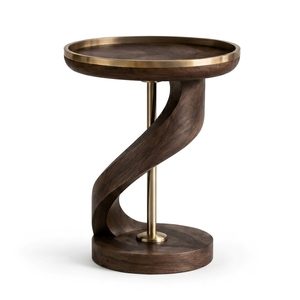Table d'appoint ronde de style européen moderne avec base en bois et accents en laiton métallique pour le salon, meubles de maison - Product Image 5