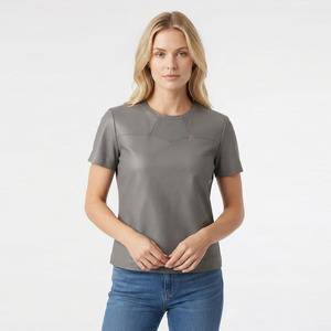 Camiseta de Verano para Mujer, Moderna, Impermeable, de Cuero Genuino, Piel de Vaca Premium, Suave al Tacto, Formal, de Manga Corta, Transpirable y Ecológica - Product Image 1