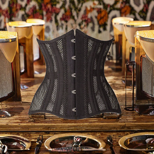Corset Femme Grande Taille à Baleines en Acier, à Lacets, Noir et Blanc, pour Mariage, en Résille Sous Poitrine, 5 Broches, Boutons, Respirant, Design Tissé - Product Image 2
