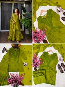 Green Embroidered Floor-Length <b>Kurta</b> Set With Dupatta <b>Women</b> Traditional Ethnic Indian Pakistani Casual Wear Rayon Loose Fit - Product Image 6