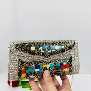 โบราณ Boho โมเสคเงินคลัทช์ขัดทันสมัยรูปปั้นชุบทองหลากสีสลิงตามเทศกาลสำหรับงานแต่งงาน - Product Image 6